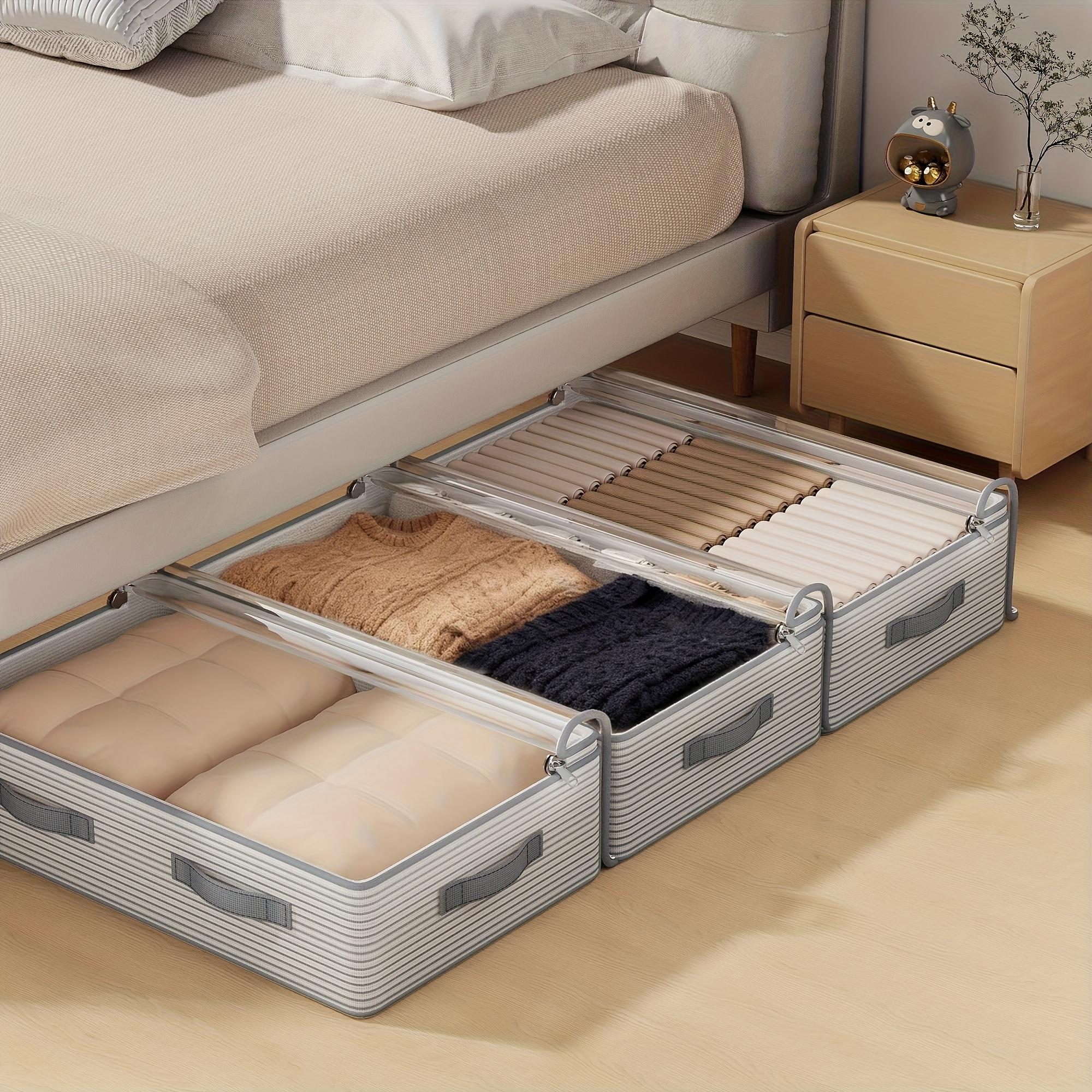 Oversized Multi-Layer Storage Bags - Flat Under-Bed Containers for Seasonal Apparel And, Crafted from Sturdy Non-Woven Material (White\u002FGray), Expandable Portable Organizers for Garments And Additions, Under-Bed Storage