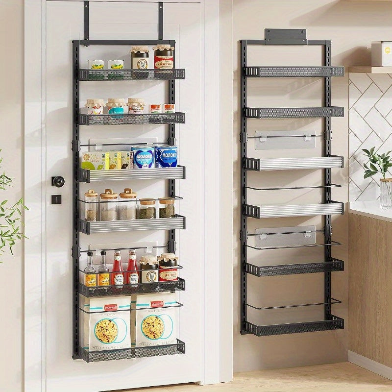 6-Tier Over-the-Door Pantry Organizer - Heavy-Duty Metal Adjustable Hanging Baskets, Space-Saving Wall-Mounted Storage Rack for Kitchen, Bathroom, Bedroom, Living Room - No Assembly Required, Pantry Organizers And Storage, Utility Racks