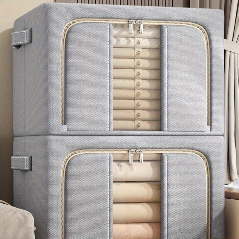 4pcs Large Fabric Storage Box with Window - Heavy-Duty Oxford Cloth Folding Organizer Basket Suitable for Clothes, Blankets, Bedspread - Space-Saving Multi- Container for Closet, Moving, Organization, Under-Bed Storage