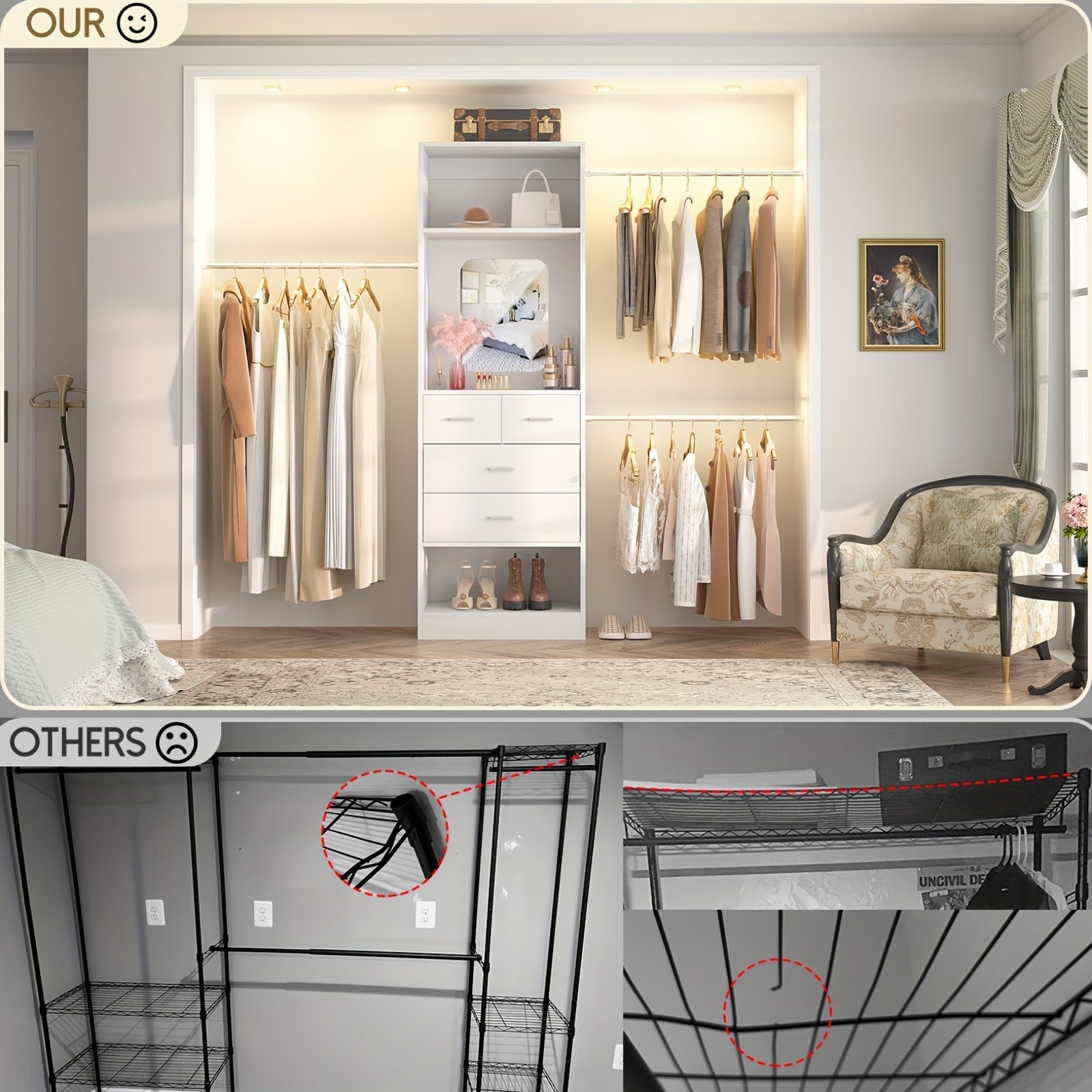Unikito Closet Organizer, Sturdy Wood Walk In Closet System Starter Kit With 25\