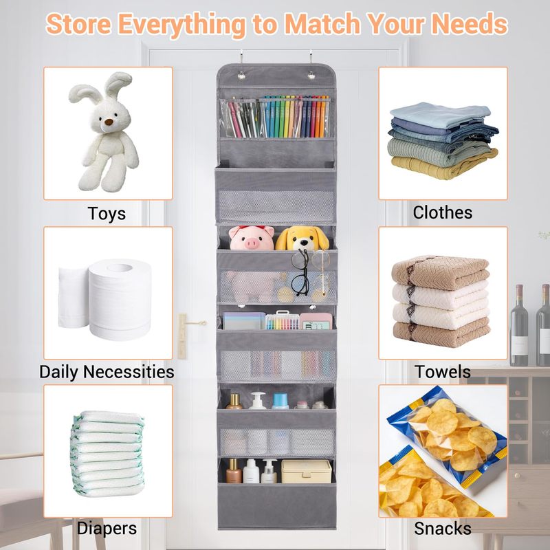 Set of 2 Six-Layer Non-Woven Fabric Door Hanging Bags with Zipper Closures - Durable and Organized Storage Solution for Home