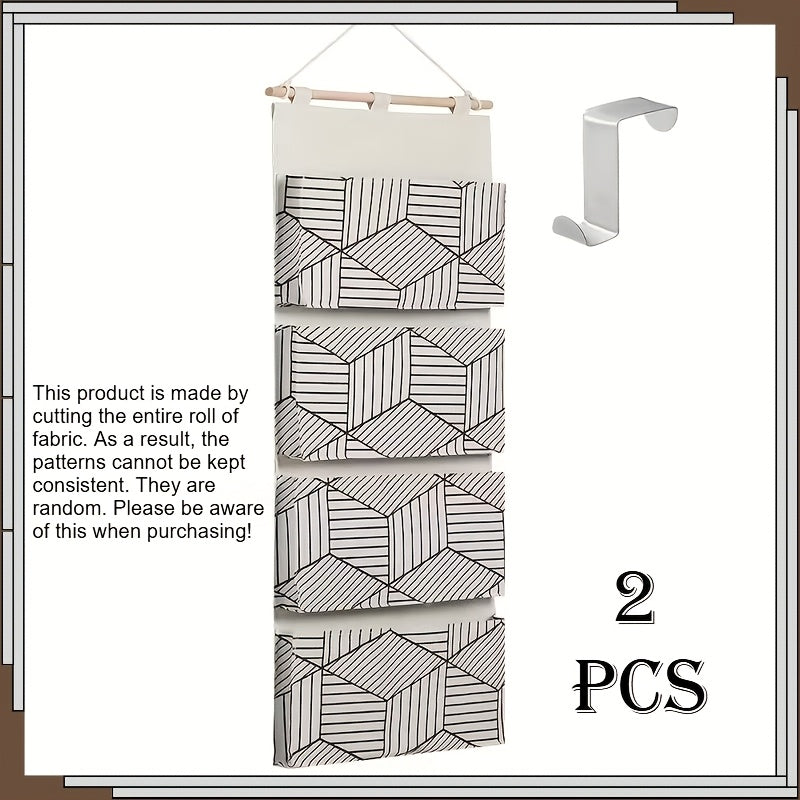 2pcs Multi-Pocket Fabric Hanging Storage Bag, Wall & Door Hanging Organizer for Home, Dorm & Office Organization(The Product Has Random Patterns.)