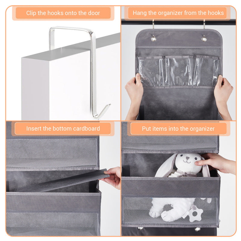 2-Pack 6-Tier Over The Door Organizer with Zippered Shelves and Multiple Pockets, Space-Saving Hanging Storage for Bedroom, Dorm, Bathroom, Nursery, and Pantry in Grey