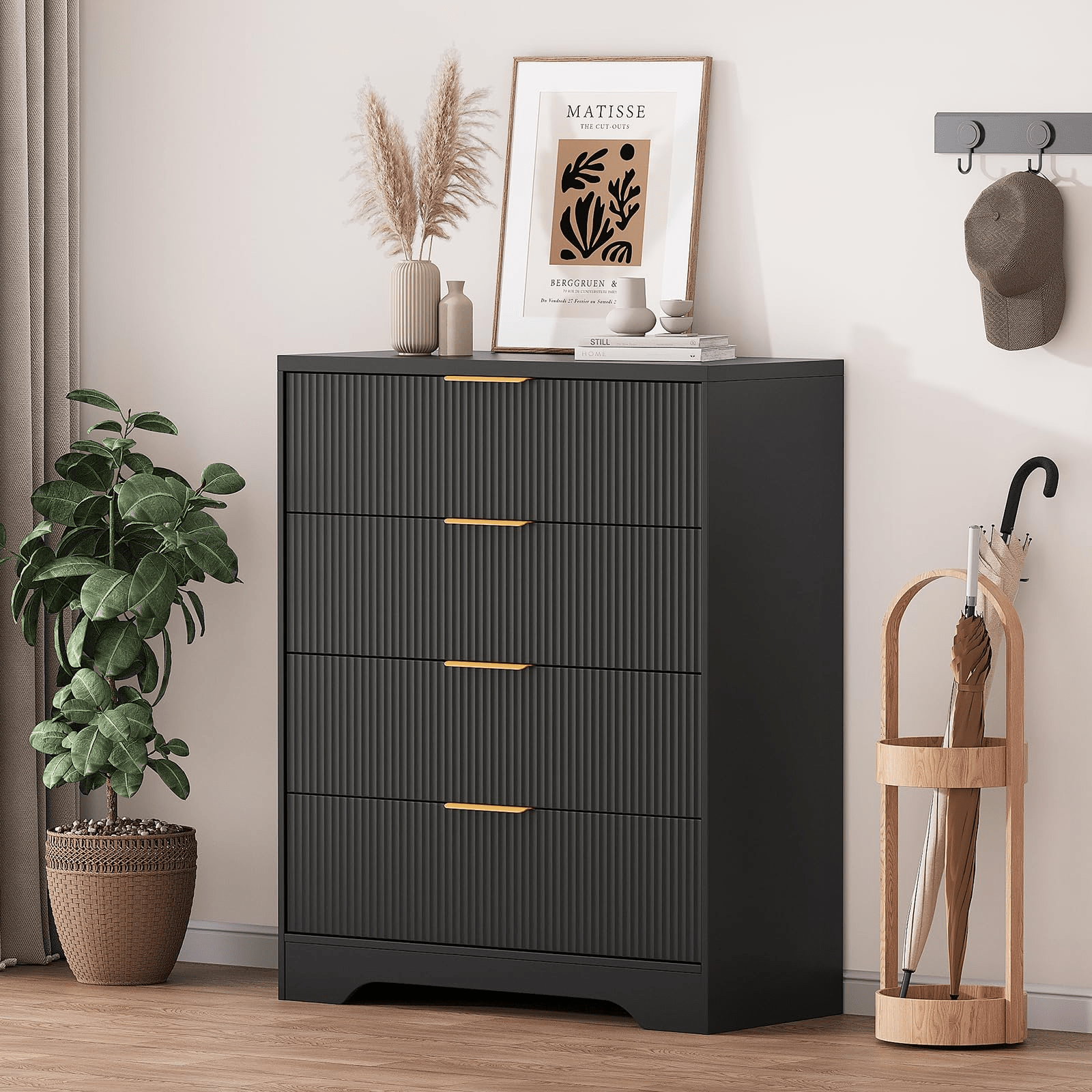 New Upgraded Storage Cabinet Elegant 4-Drawer Chest of Drawers in High Wave Design, Crafted from Durable, Measuring 31.5inch Width X 15.75inch Depth X 38.58inch Height for Stylish Storage