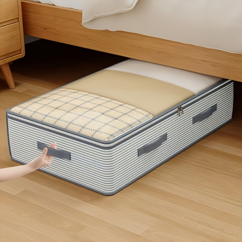 Oversized Multi-Layer Storage Bags - Flat Under-Bed Containers for Seasonal Apparel And, Crafted from Sturdy Non-Woven Material (White\u002FGray), Expandable Portable Organizers for Garments And Additions, Under-Bed Storage