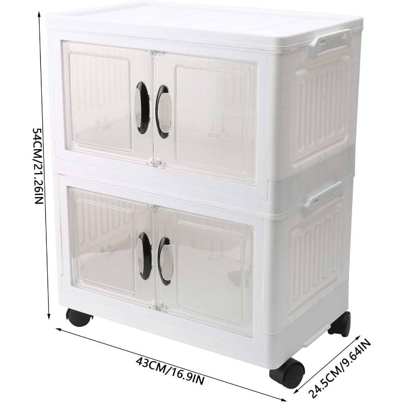 Stackable Storage Containers with Lids, Featuring a Two-Tier Design And Collapsible Plastic Construction, Equipped with Rotating Wheels for Easy Movement in The Bedroom Or Living Room, Storage Boxes for Organizing