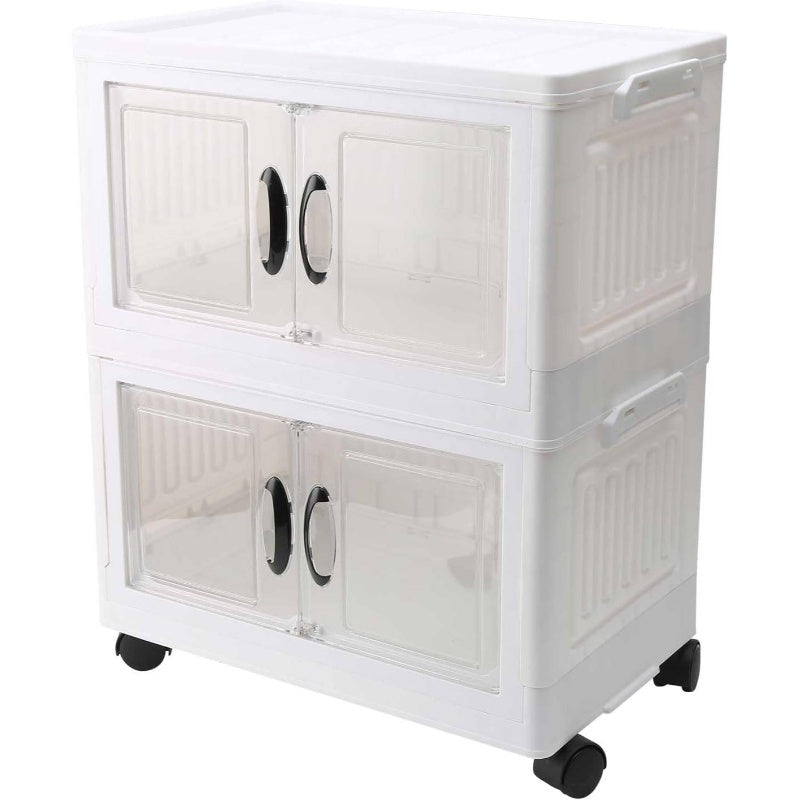 Stackable Storage Containers with Lids, Featuring a Two-Tier Design And Collapsible Plastic Construction, Equipped with Rotating Wheels for Easy Movement in The Bedroom Or Living Room, Storage Boxes for Organizing