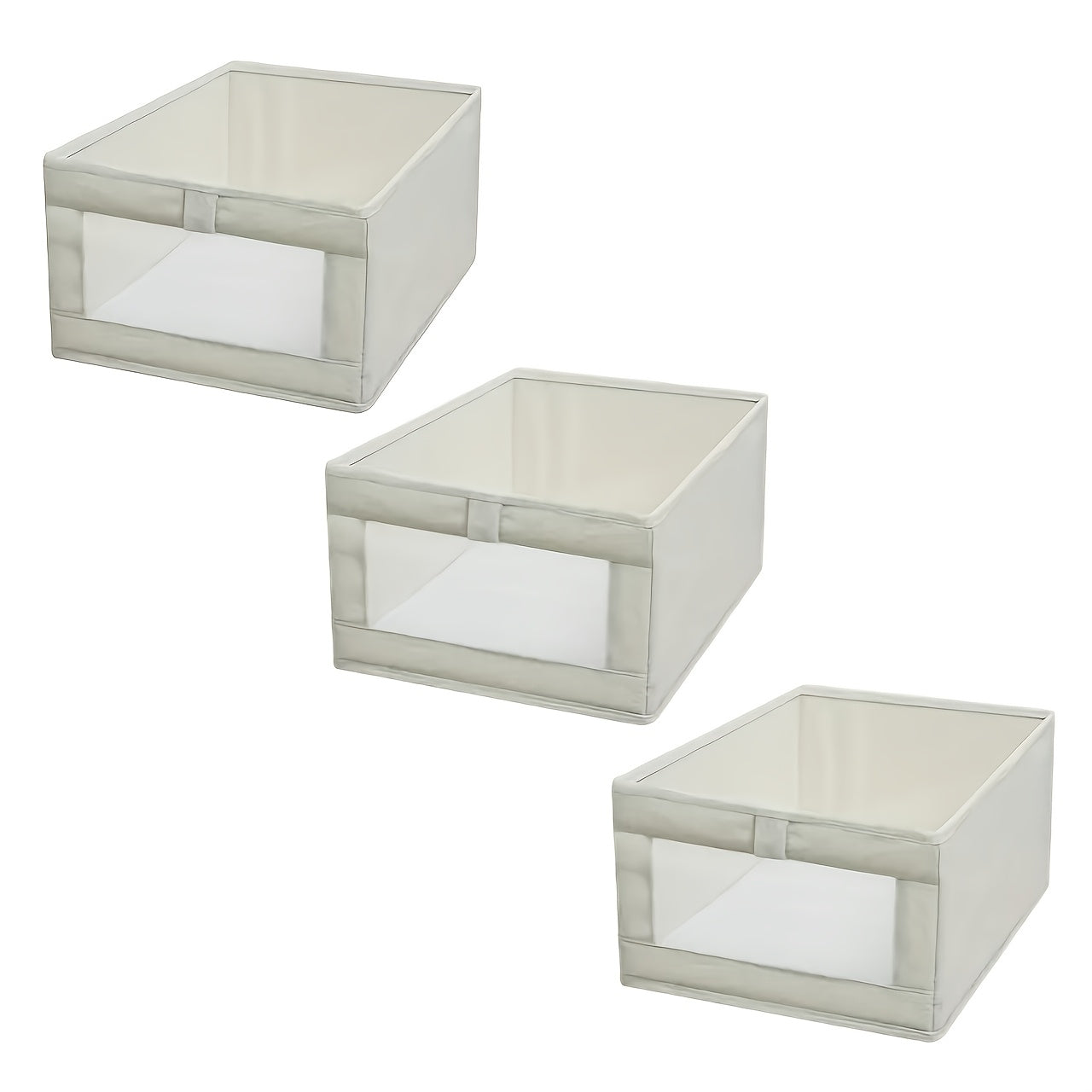 5pcs Beige Wardrobe Organizer Set- Large Foldable Storage Box with Window, Suitable for Clothes, Jeans- Multifunctional Rectangular Boxes, Home Organization, Laundry Basket, Under-Bed Storage