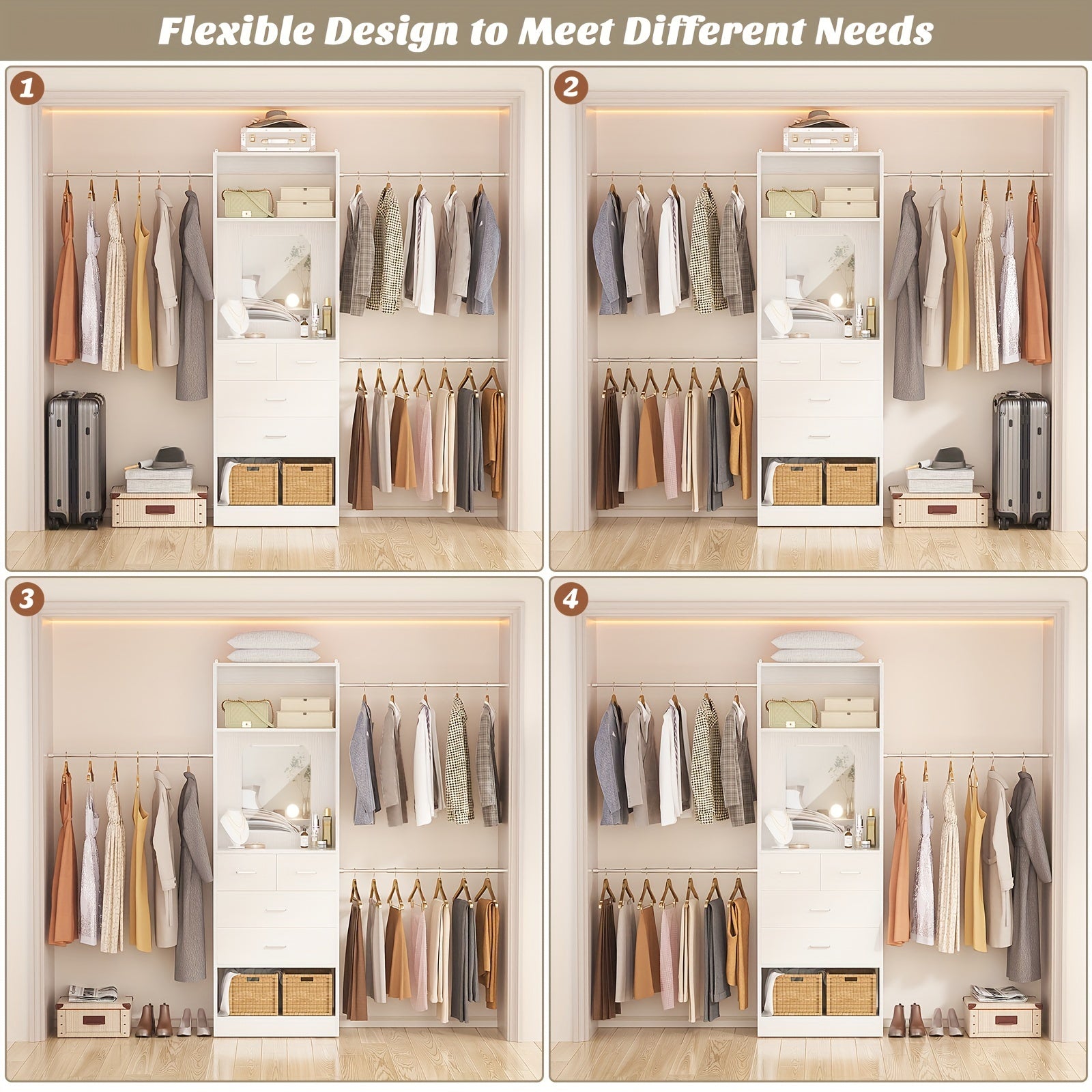 Unikito Closet Organizer, Sturdy Wood Walk In Closet System Starter Kit With 25\