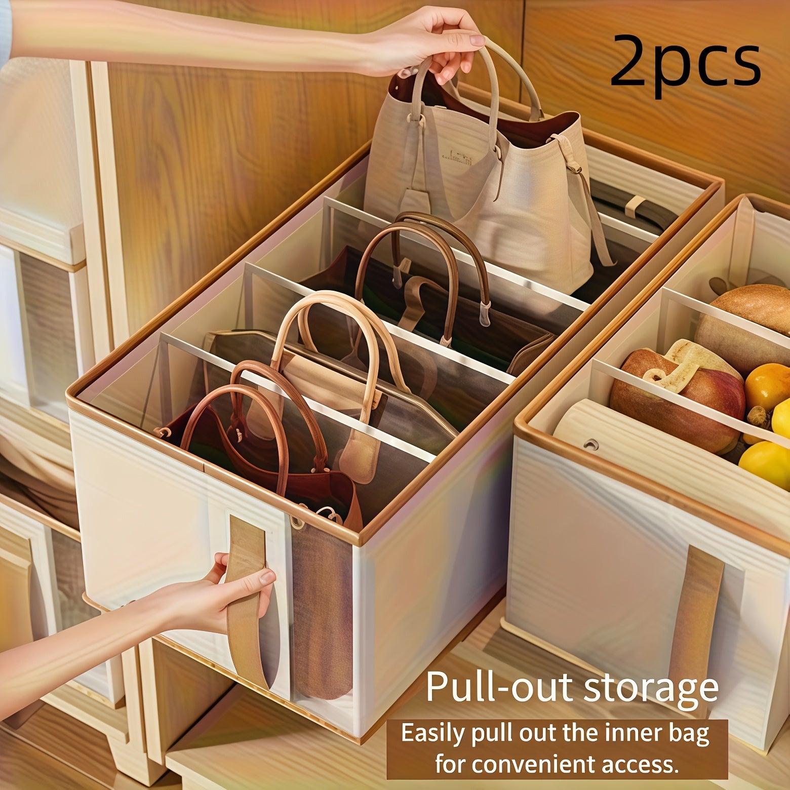2pcs Packable Storage Boxes with Pull-Out Drawers - Heavy-Duty Non-Woven Fabric Organizer with Clear Lid, Space-Saving Multi-Compartment Design for Clothes, Bags, Under-Bed Storage, Closet, Dorm, Travel - Ideal for Home, Travel Organization