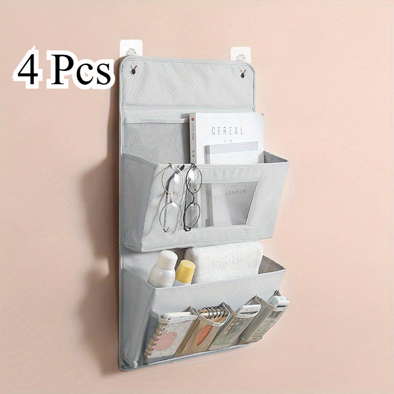 4pcs Hanging Storage Bags, Wall-Mounted, Door Back, Closet, Bedside Multi-Functional Hanging Organizers for Convenient Storage. Multi-Layer Fabric Storage Bags for Bedroom, Living Room, Bathroom, Vanity. Organize Toys, Cosmetics, Socks, and Sundries.