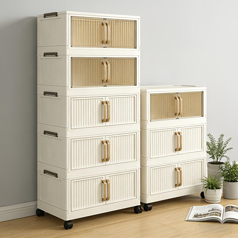 Folding Lid Storage Box Entryway Shoe Cabinet, 3\u002F5 Tiers, Large Capacity Space-Saving Hallway Bedroom Storage Cabinet