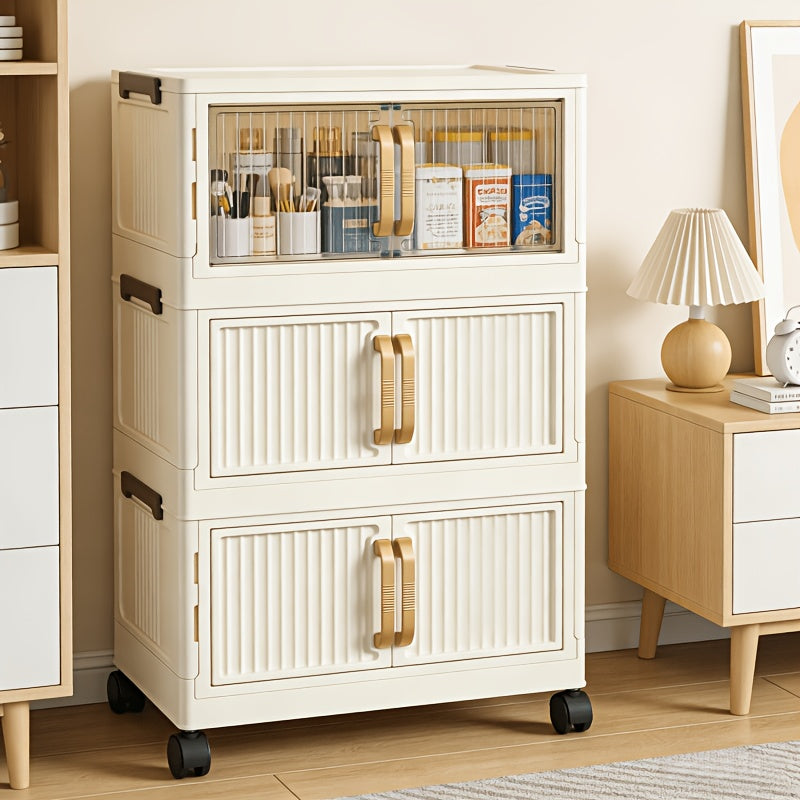 Folding Lid Storage Box Entryway Shoe Cabinet, 3\u002F5 Tiers, Large Capacity Space-Saving Hallway Bedroom Storage Cabinet