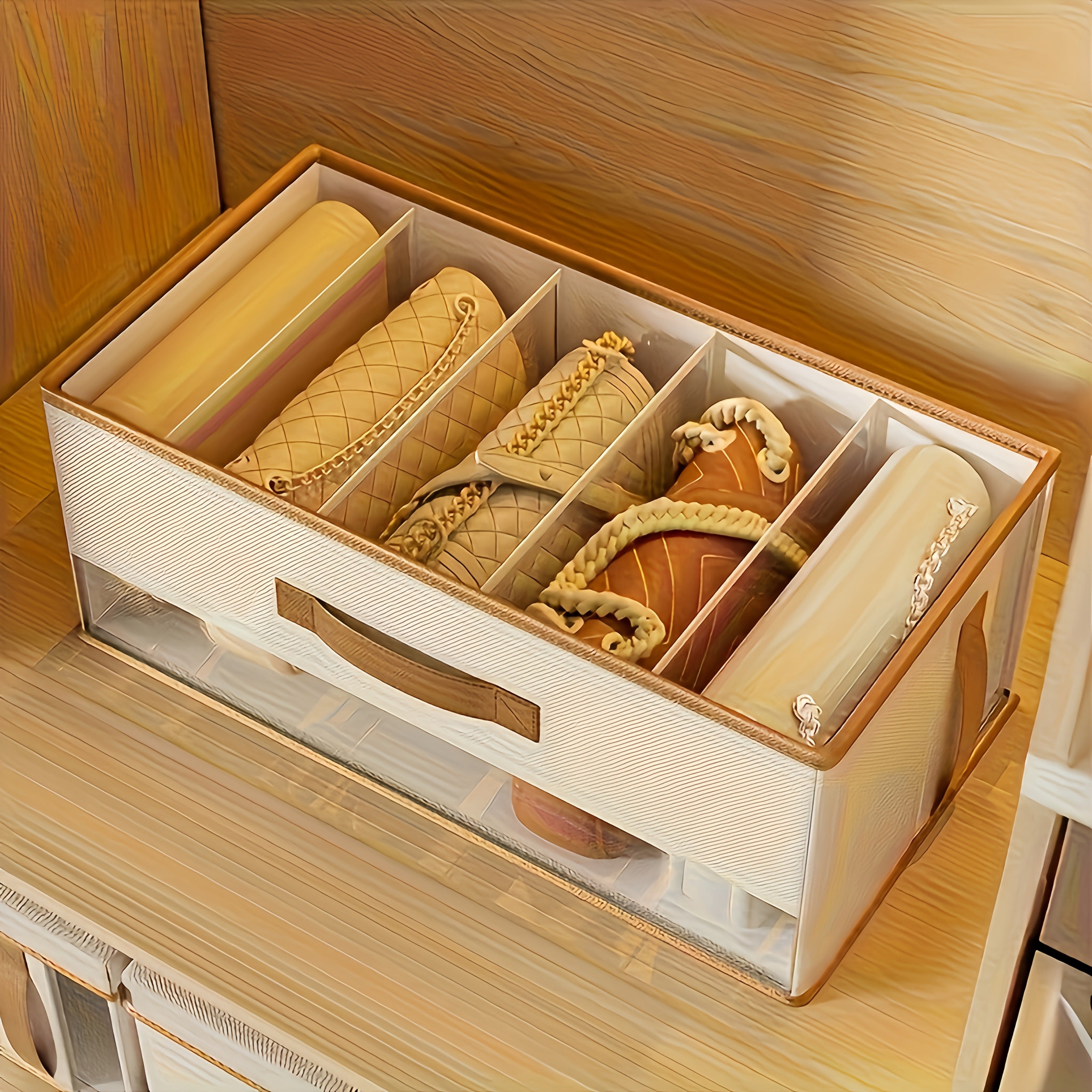 2pcs Packable Storage Boxes with Pull-Out Drawers - Heavy-Duty Non-Woven Fabric Organizer with Clear Lid, Space-Saving Multi-Compartment Design for Clothes, Bags, Under-Bed Storage, Closet, Dorm, Travel - Ideal for Home, Travel Organization