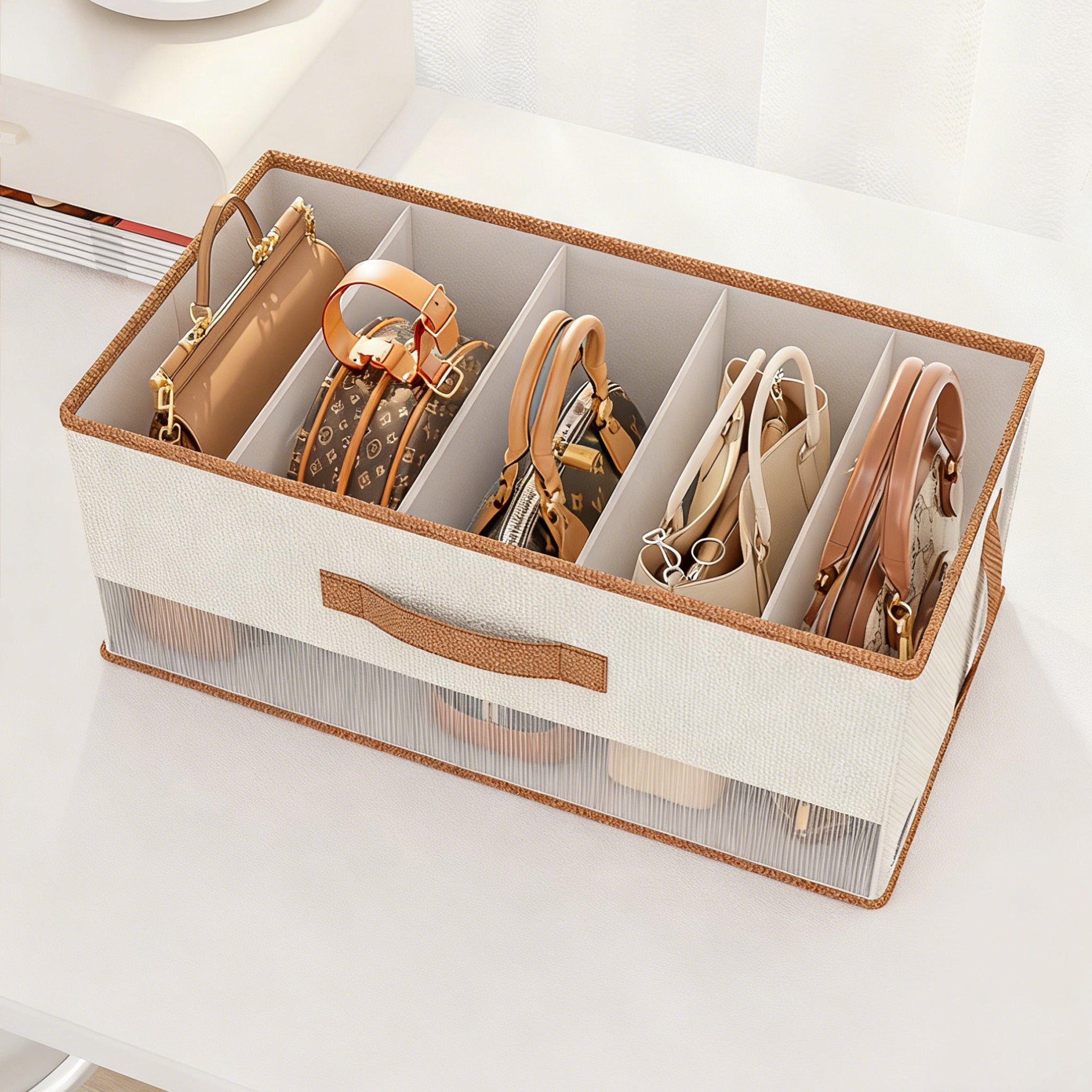 A Set of Three Foldable Storage Boxes (With Dividers) - Made from Thick Non-Woven Fabric, Featuring a Transparent Lid And a Multi-Compartment Design That Saves Space. Suitable for Clothing, Luggage, Under-Bed Storage, Wardrobes, Dorms