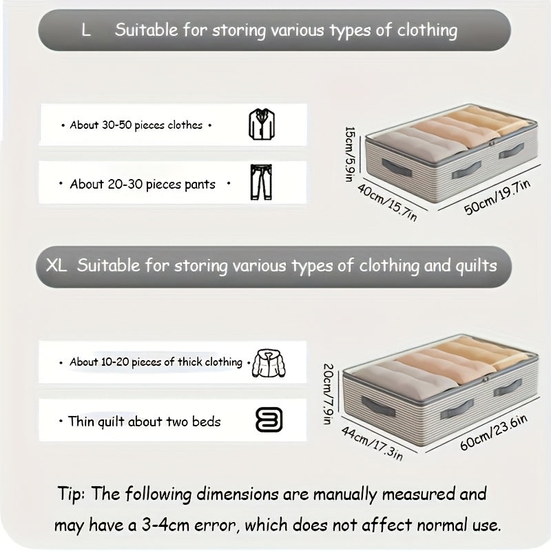 Oversized Multi-Layer Storage Bags - Flat Under-Bed Containers for Seasonal Apparel And, Crafted from Sturdy Non-Woven Material (White\u002FGray), Expandable Portable Organizers for Garments And Additions, Under-Bed Storage