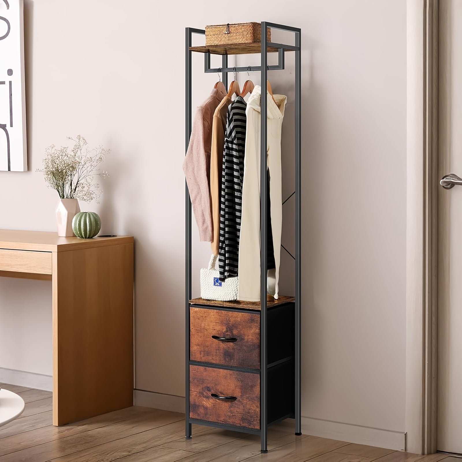 Versatile Clothing Organizer: Sleek Design Suitable for Hallways, Bedrooms, And College Rooms - Accommodates Coats, Bags, And Additions with Drawer Space for Smaller Items
