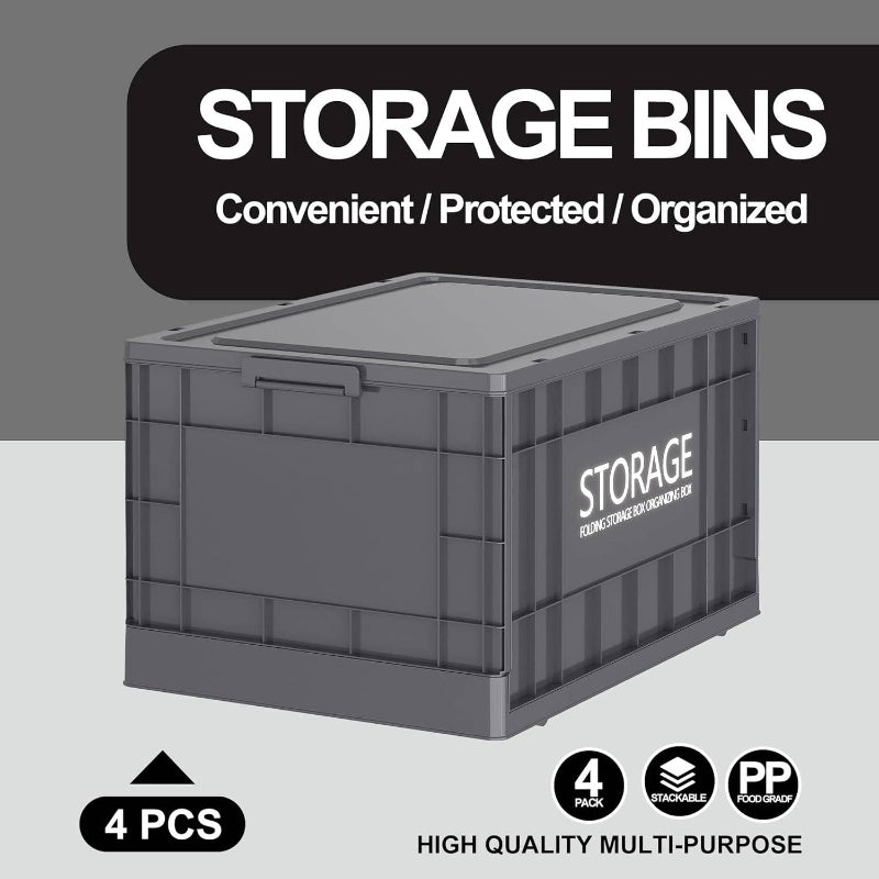 Storage Bins with Lids, Totes Storage Stackable Collapsible Storage Bins Garage, Camping, Outdoor, and Organization with Wheels and Totes, 4 Pack Drak, Storage Boxes for Organizing