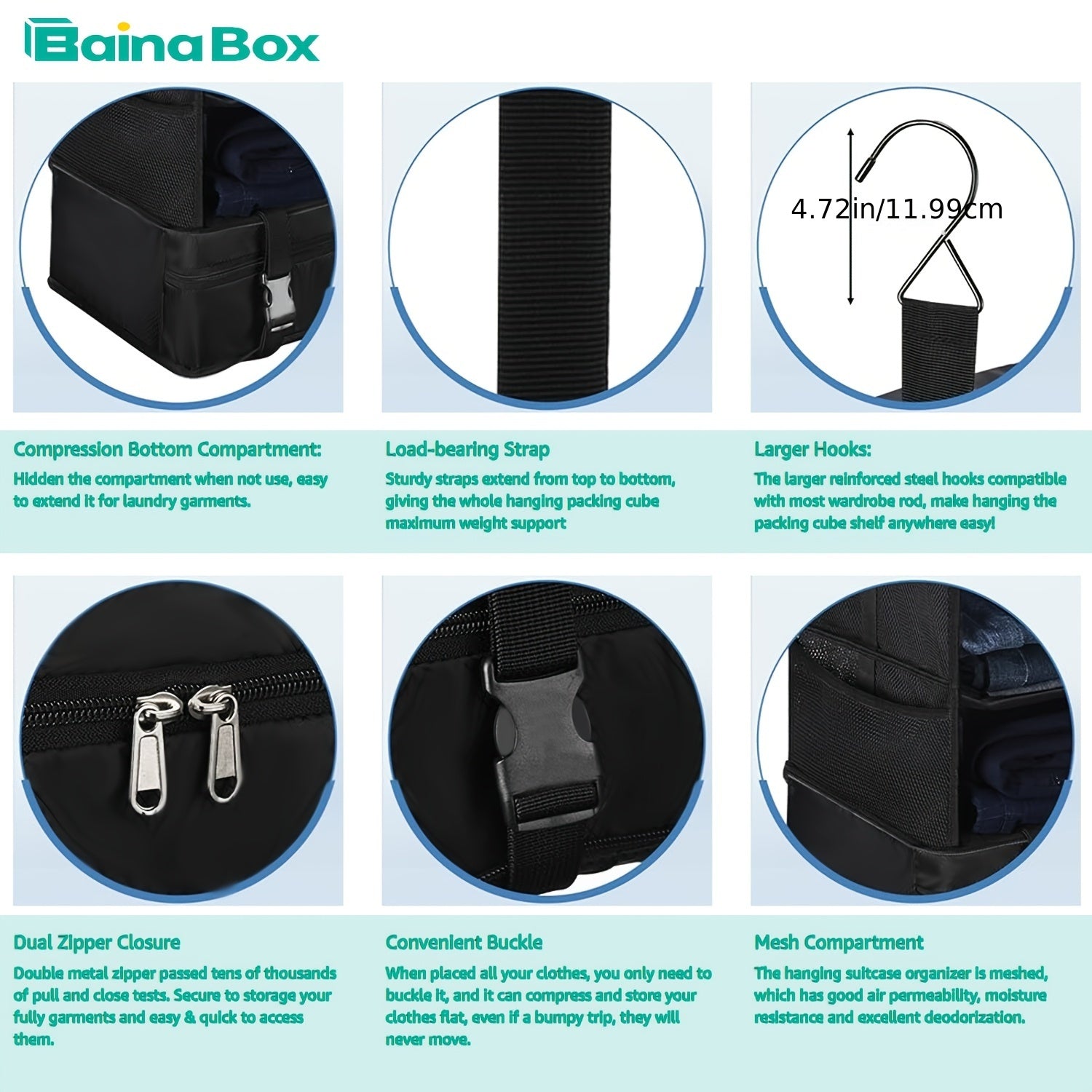 Baina Box Hanging Large Capacity Clothes Storage Bag, 50*18*12 Inches, 7 Layers Foldable Portable Organiser, Outdoor Suitcase Special Hanging Bag, Suitable for Home and Dormitory Use, Wardrobe, Travel Essentials, Portable Closets