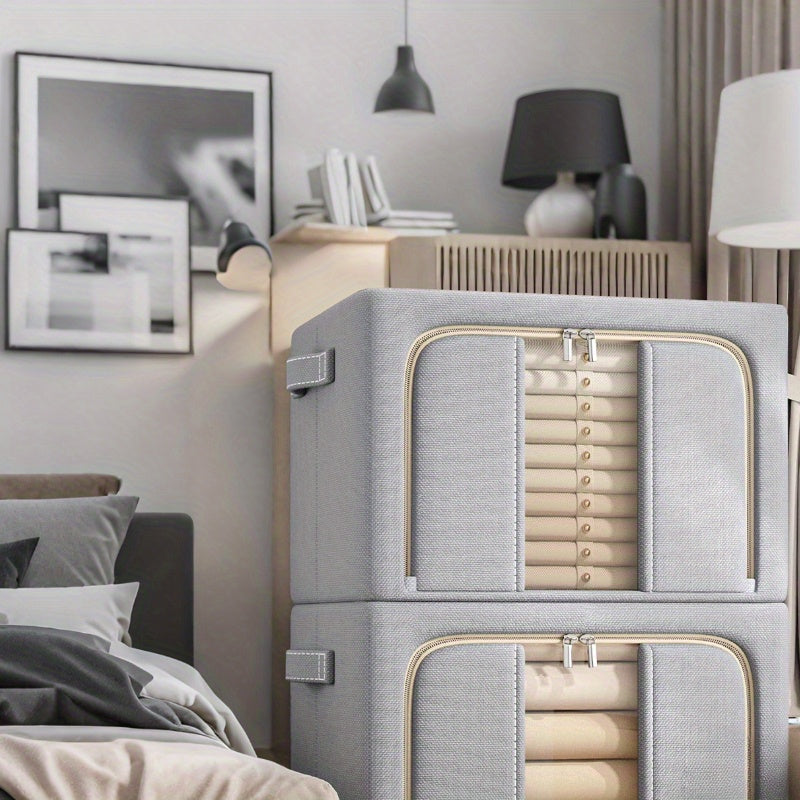 4pcs Large Fabric Storage Box with Window - Heavy-Duty Oxford Cloth Folding Organizer Basket Suitable for Clothes, Blankets, Bedspread - Space-Saving Multi- Container for Closet, Moving, Organization, Under-Bed Storage