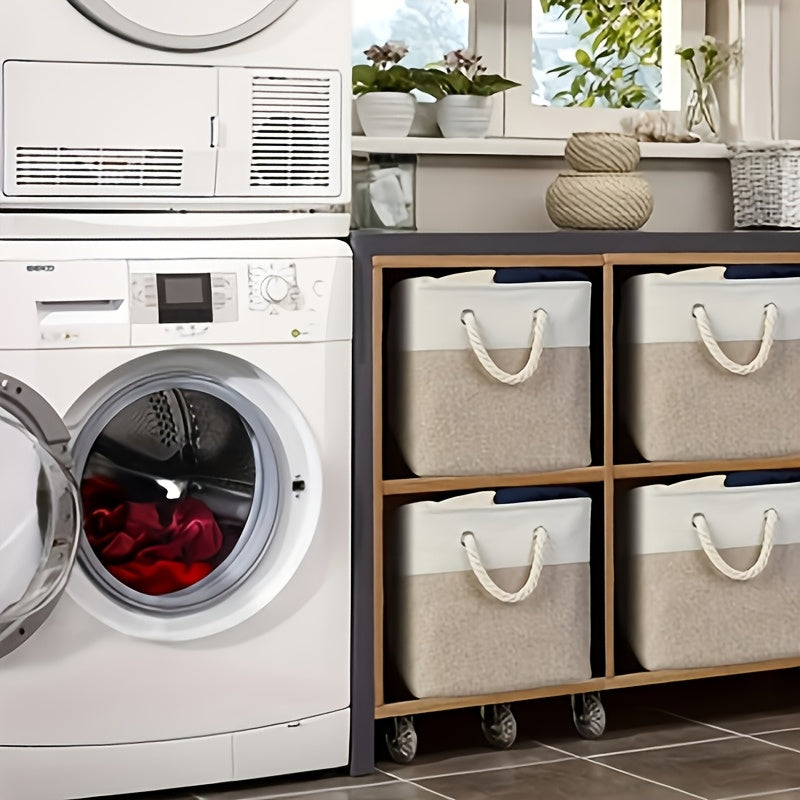 4pcs Large Capacity Foldable Open-Top Storage Box Fabric with Handle White Beige Stylish Durable for Bedroom Underbed Clothes Storage Box Premium Mother'S Day Birthday Gift