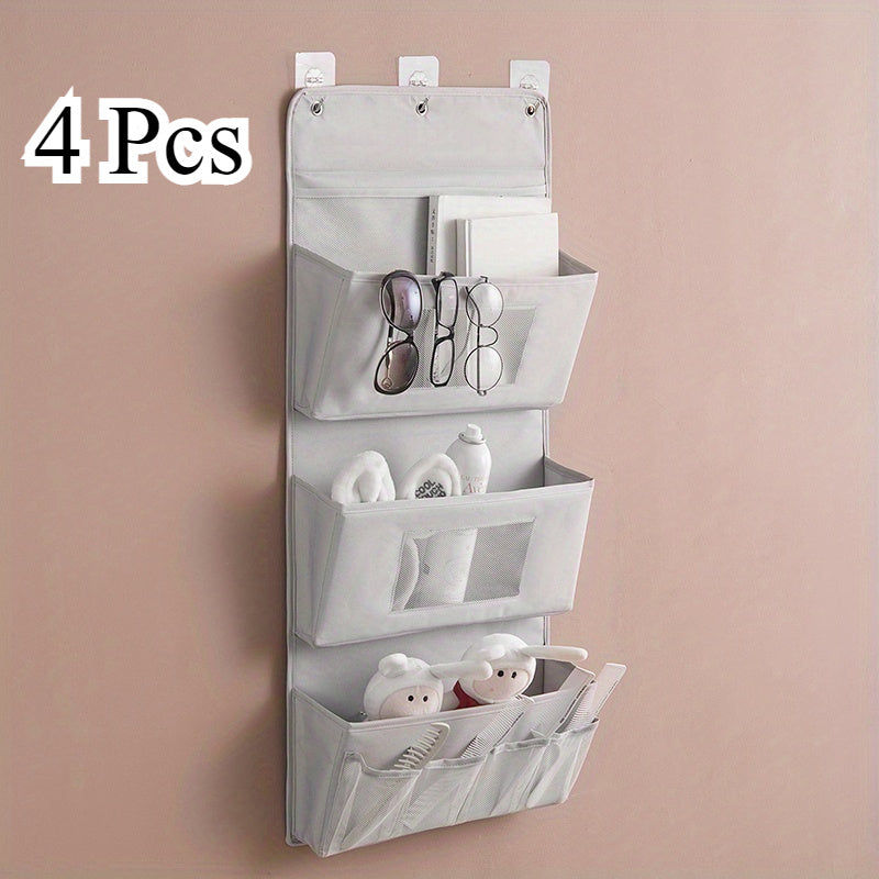 4pcs Hanging Storage Bags, Wall-Mounted, Door Back, Closet, Bedside Multi-Functional Hanging Organizers for Convenient Storage. Multi-Layer Fabric Storage Bags for Bedroom, Living Room, Bathroom, Vanity. Organize Toys, Cosmetics, Socks, and Sundries.