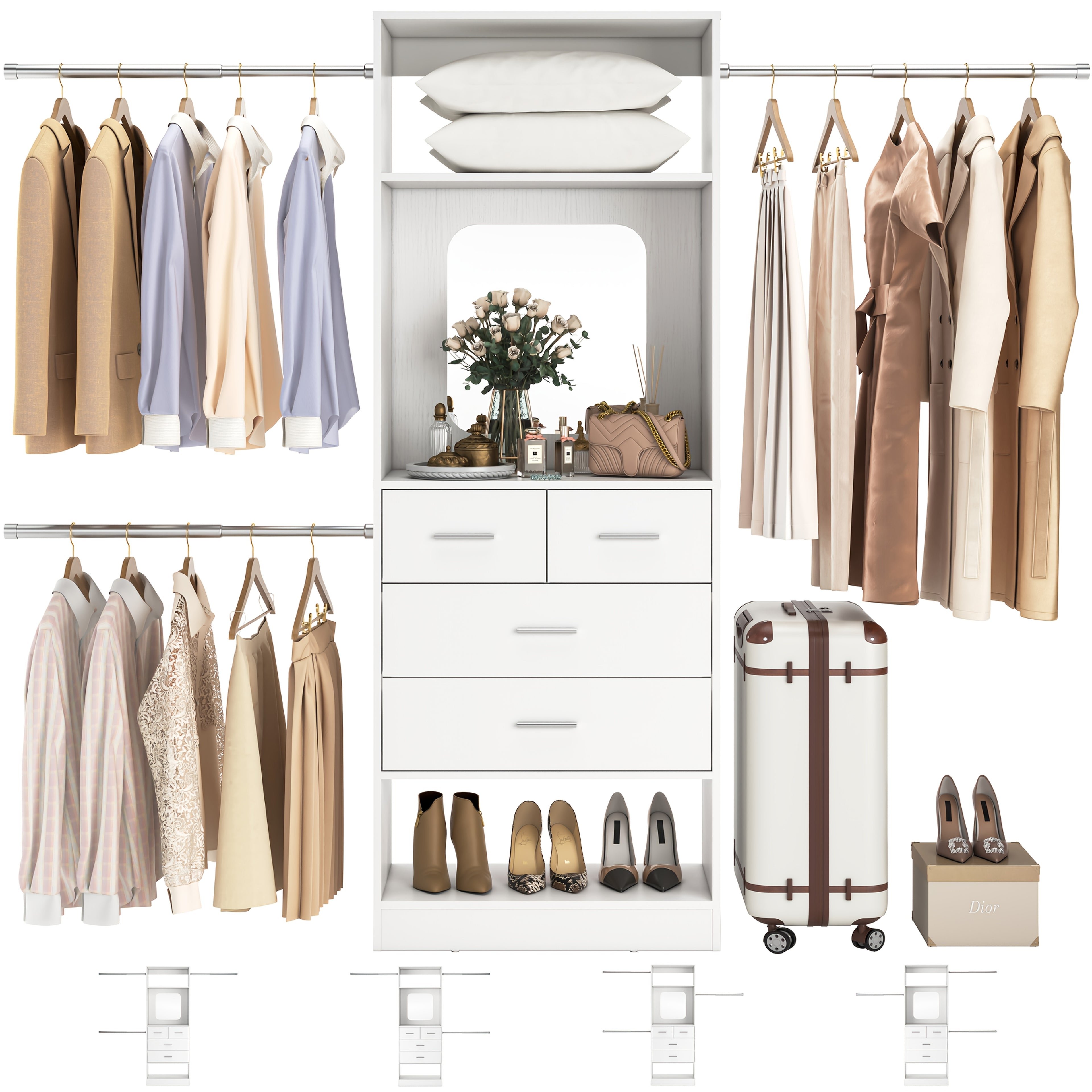 Unikito Closet Organizer, Sturdy Wood Walk In Closet System Starter Kit With 25\