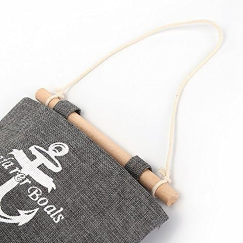 4pcs Marine-themed Grey Hanging Storage Bag with Wooden Sticks - Durable Fabric Wall and Door Organizer for Kitchen Utensils, Towels, Etc. - Especially Anchor, Compass, and Navigator Designs, Door Hanging Storage | Marine-themed Decor