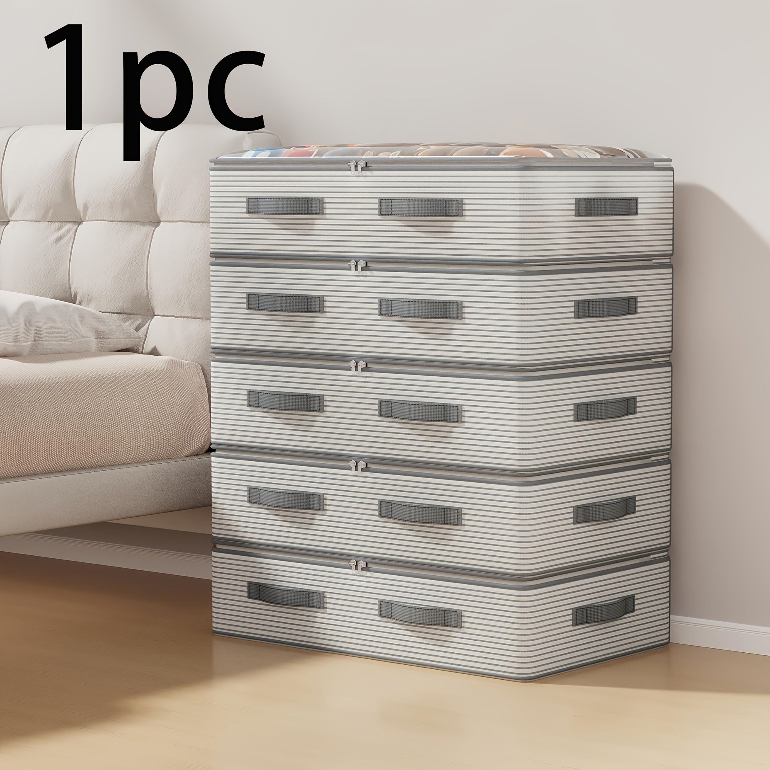 Oversized Multi-Layer Storage Bags - Flat Under-Bed Containers for Seasonal Apparel And, Crafted from Sturdy Non-Woven Material (White\u002FGray), Expandable Portable Organizers for Garments And Additions, Under-Bed Storage