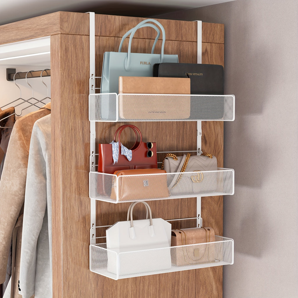 3-Pack Wall-Mounted Side Hanging Baskets for Bedroom Wardrobe, Dormitory Closet Side Storage Hanging Pockets, Space-Saving Shelf