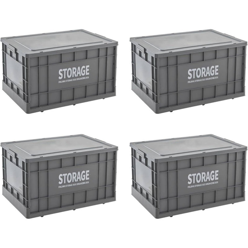 Storage Bins with Lids, Totes Storage Stackable Collapsible Storage Bins Garage, Camping, Outdoor, and Organization with Wheels and Totes, 4 Pack Drak, Storage Boxes for Organizing