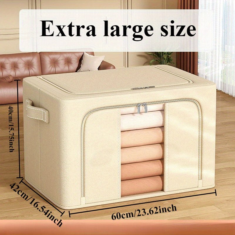 4pcs Large Fabric Storage Box with Window - Heavy-Duty Oxford Cloth Folding Organizer Basket Suitable for Clothes, Blankets, Bedspread - Space-Saving Multi- Container for Closet, Moving, Organization, Under-Bed Storage