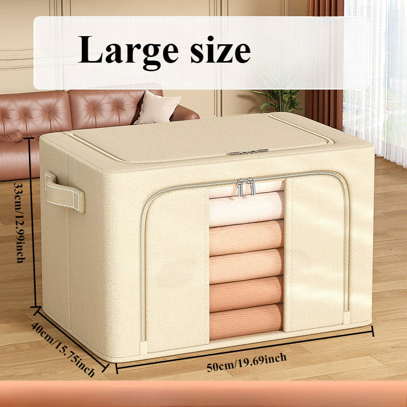 4pcs Large Fabric Storage Box with Window - Heavy-Duty Oxford Cloth Folding Organizer Basket Suitable for Clothes, Blankets, Bedspread - Space-Saving Multi- Container for Closet, Moving, Organization, Under-Bed Storage