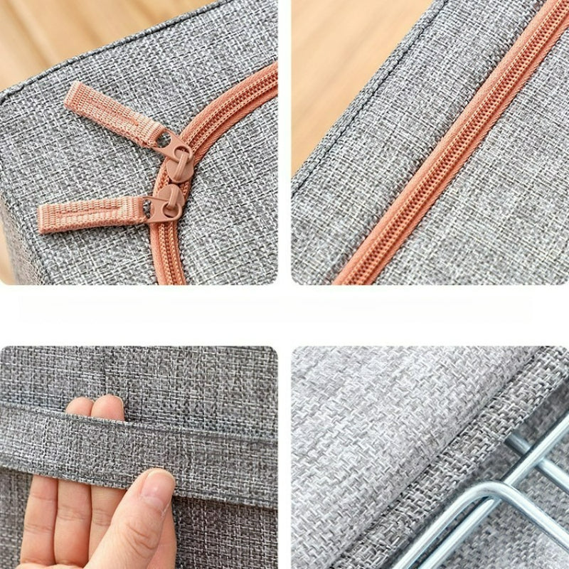 Clothes Storage Bins with Metal Frame, 17.44gal Foldable Clothing Storage Bins with Lid, Stackable Zippered Clothes Storage Bags, Organizer Box with Clear Window＆Handles, Under-Bed Storage