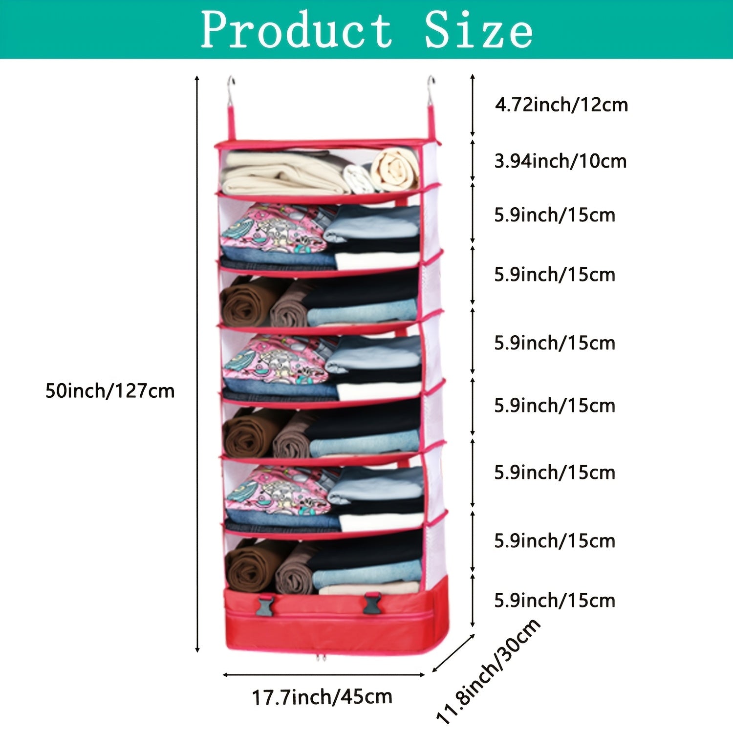 Baina Box Hanging Large Capacity Clothes Storage Bag, 50*18*12 Inches, 7 Layers Foldable Portable Organiser, Outdoor Suitcase Special Hanging Bag, Suitable for Home and Dormitory Use, Wardrobe, Travel Essentials, Portable Closets