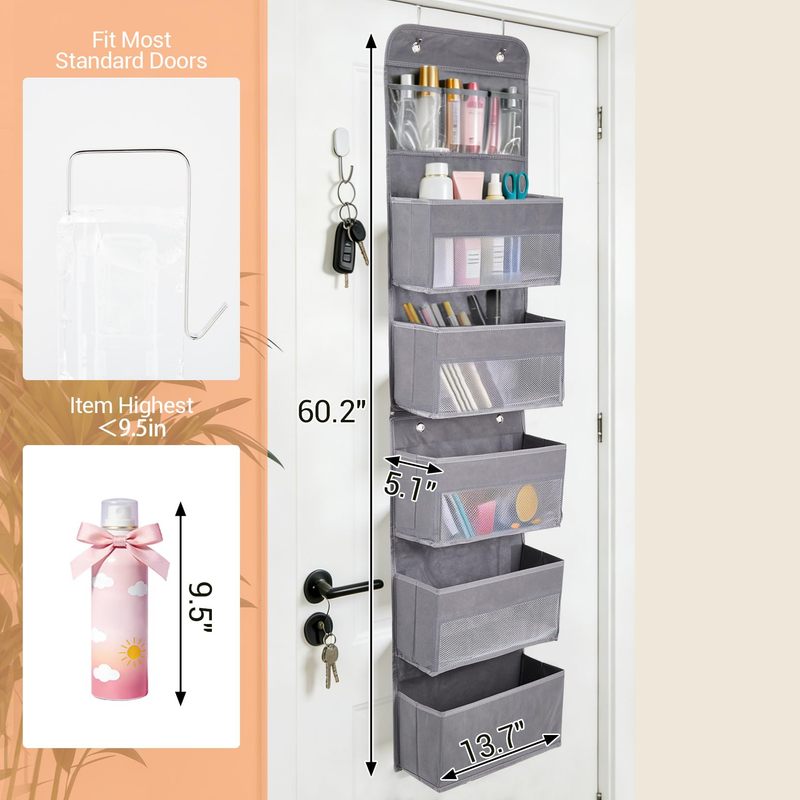 Set of 2 Six-Layer Non-Woven Fabric Door Hanging Bags with Zipper Closures - Durable and Organized Storage Solution for Home