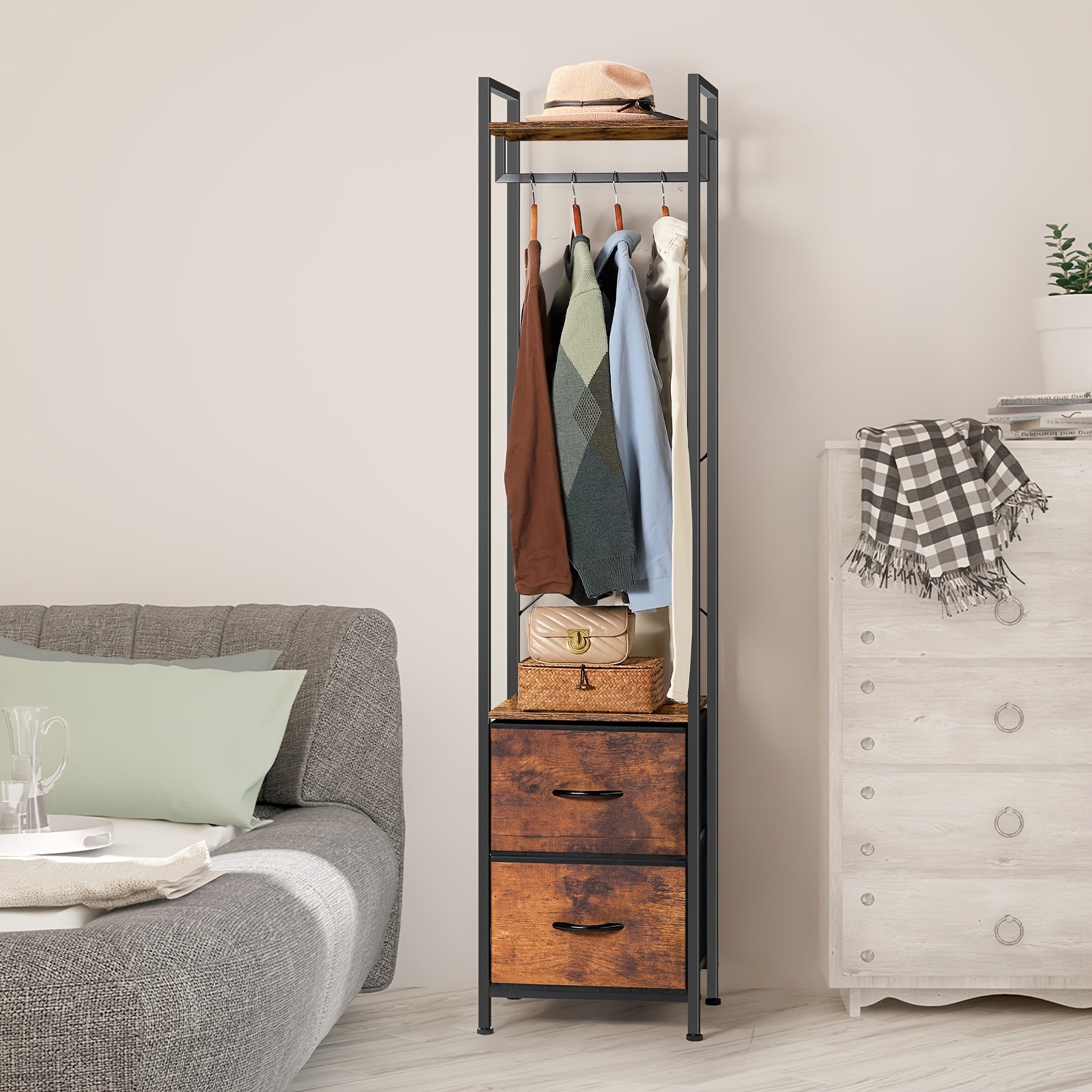 Versatile Clothing Organizer: Sleek Design Suitable for Hallways, Bedrooms, And College Rooms - Accommodates Coats, Bags, And Additions with Drawer Space for Smaller Items