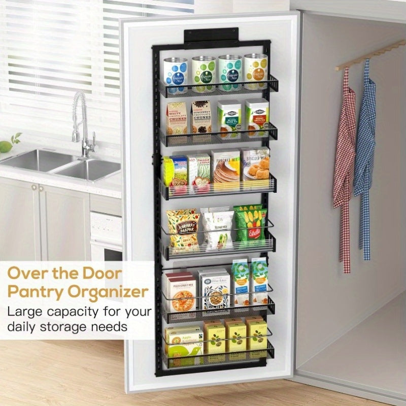 6-Tier Over-the-Door Pantry Organizer - Heavy-Duty Metal Adjustable Hanging Baskets, Space-Saving Wall-Mounted Storage Rack for Kitchen, Bathroom, Bedroom, Living Room - No Assembly Required, Pantry Organizers And Storage, Utility Racks