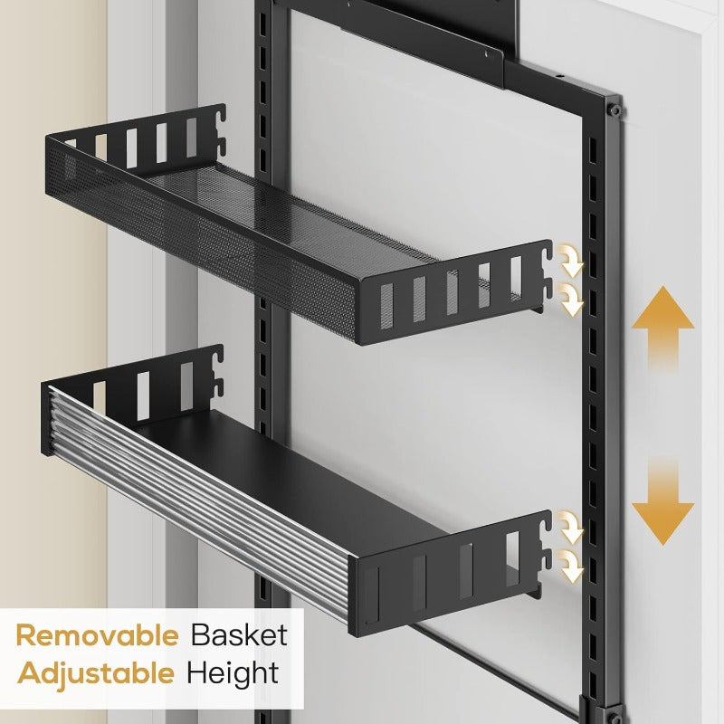 6-Tier Over-the-Door Pantry Organizer - Heavy-Duty Metal Adjustable Hanging Baskets, Space-Saving Wall-Mounted Storage Rack for Kitchen, Bathroom, Bedroom, Living Room - No Assembly Required, Pantry Organizers And Storage, Utility Racks