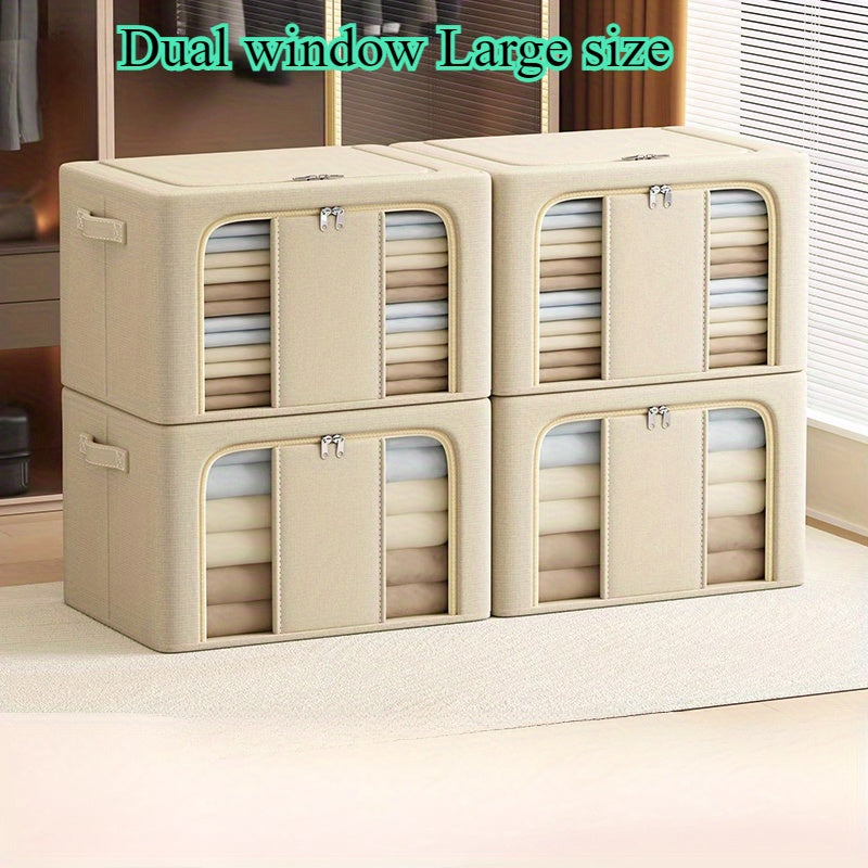 4pcs Large Fabric Storage Box with Window - Heavy-Duty Oxford Cloth Folding Organizer Basket Suitable for Clothes, Blankets, Bedspread - Space-Saving Multi- Container for Closet, Moving, Organization, Under-Bed Storage