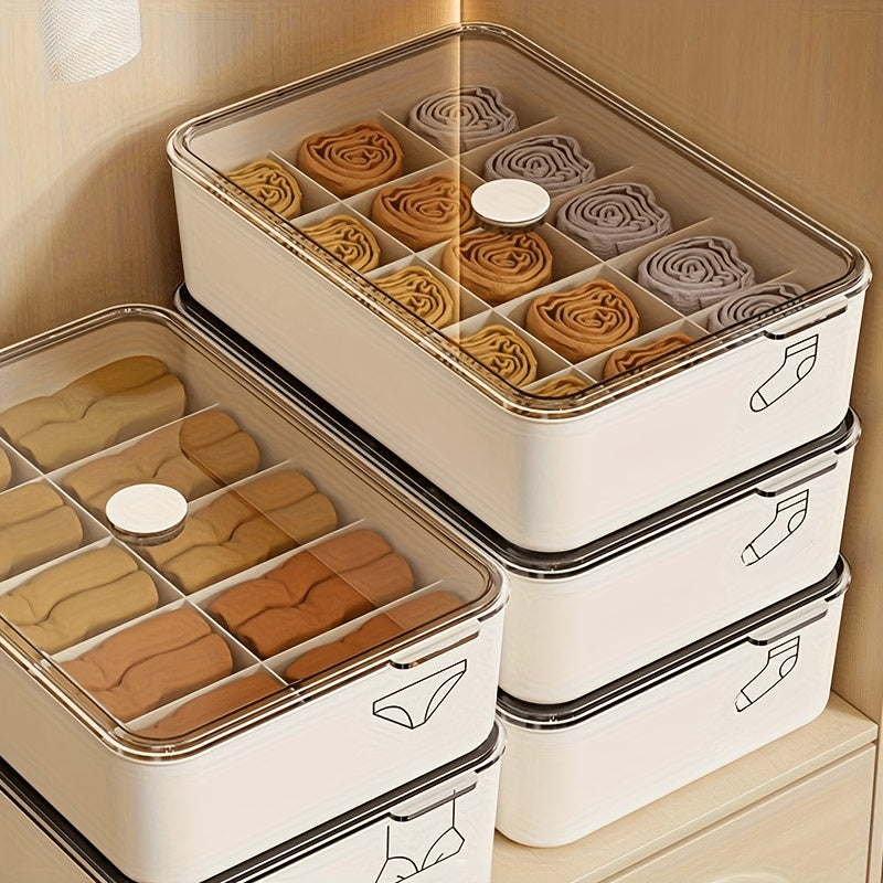 Set of 3 Compartmentalized Plastic Storage Boxes with Lids, Featuring Combinations of No Compartments, Ten Compartments, And Fifteen Compartments for Organizing Underwear, Socks, And Closet Items, As Well As Drawer Storage for Bras And Panties