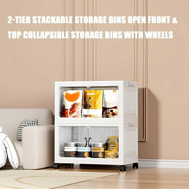 Stackable Storage Containers with Lids, Featuring a Two-Tier Design And Collapsible Plastic Construction, Equipped with Rotating Wheels for Easy Movement in The Bedroom Or Living Room, Storage Boxes for Organizing