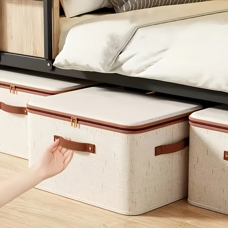 6pcs Heavy-Duty Fabric Storage Boxes with Flip-Top Lid - Beige Organizer Bins, Stackable Closet, Under-Bed, Dorm, Moving -Dustproof, Space-Saving Design for Home, Office, Travel - Ideal for Clothes, Blankets, Seasonal Decor Storage, Home Organization