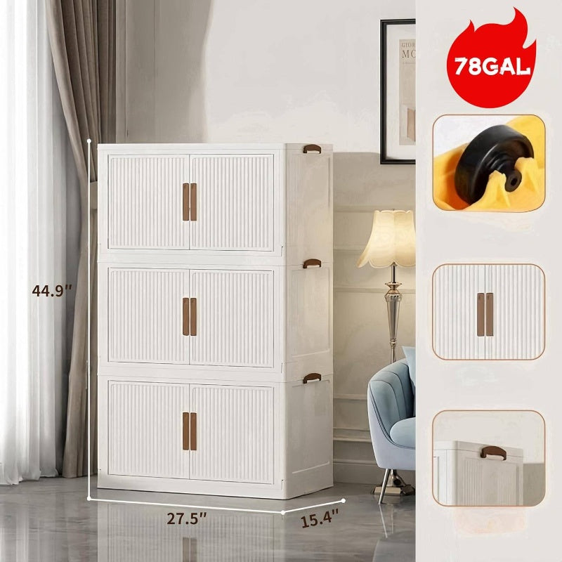 3x 312QT\u002F78GAL Collapsible Storage Bin with Door & Foldable Drawers - Stackable Mobile Storage Container Suitable for Home, Office, Dorm - Space-Saving, Foldable Storage Bins (No Definite Quantity Error), Storage Boxes for Organizing