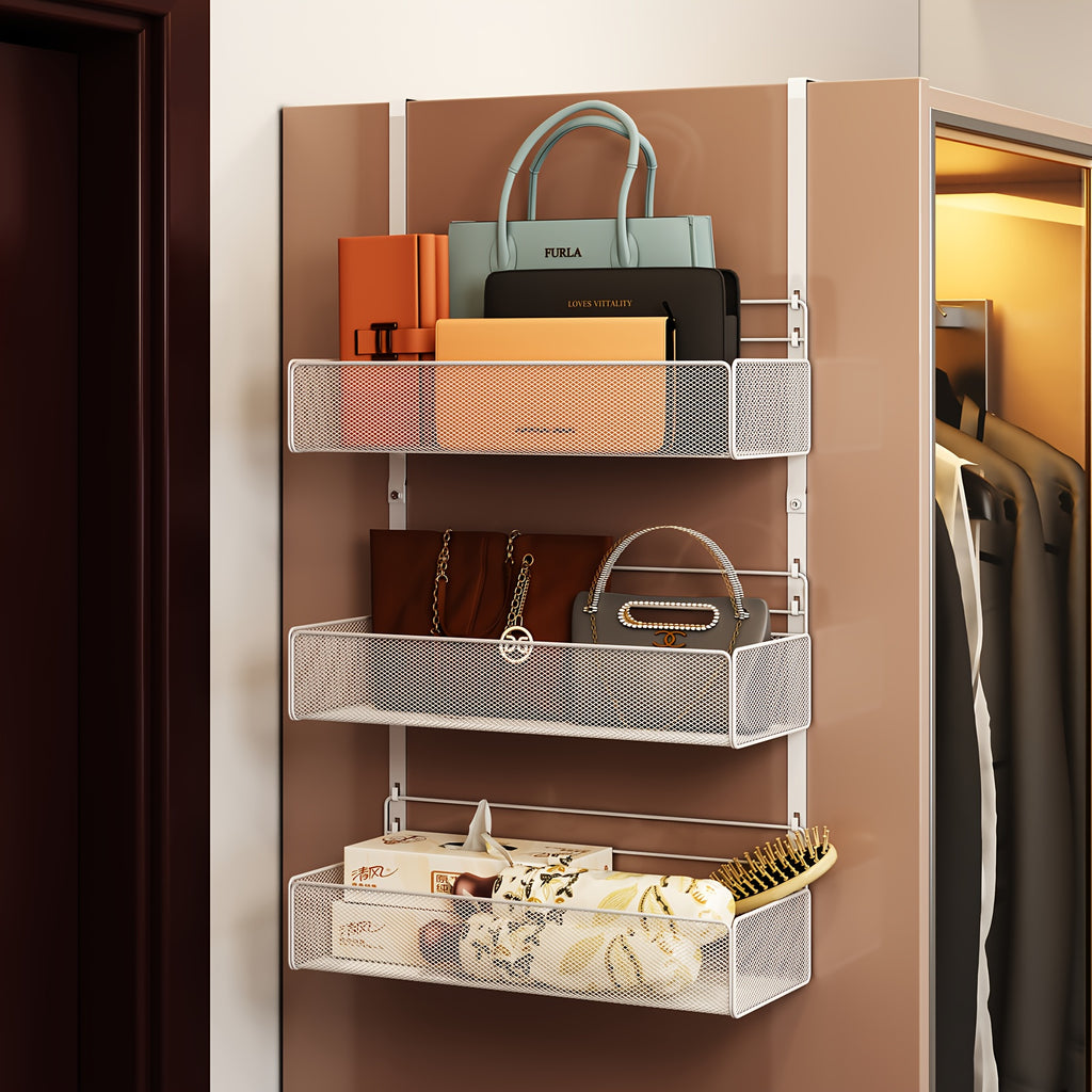 3-Pack Wall-Mounted Side Hanging Baskets for Bedroom Wardrobe, Dormitory Closet Side Storage Hanging Pockets, Space-Saving Shelf