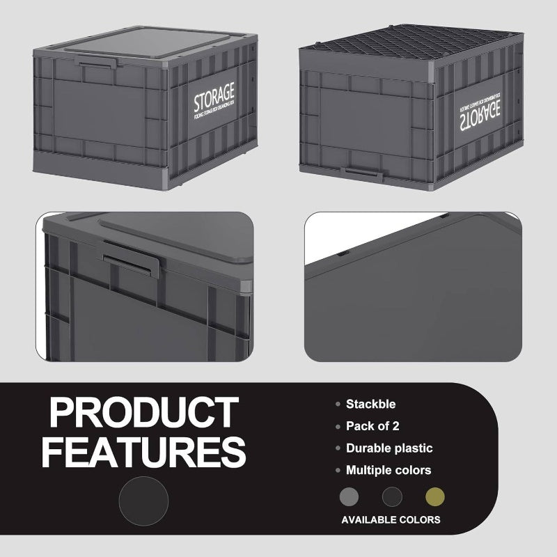 Storage Bins with Lids, Totes Storage Stackable Collapsible Storage Bins Garage, Camping, Outdoor, and Organization with Wheels and Totes, 4 Pack Drak, Storage Boxes for Organizing