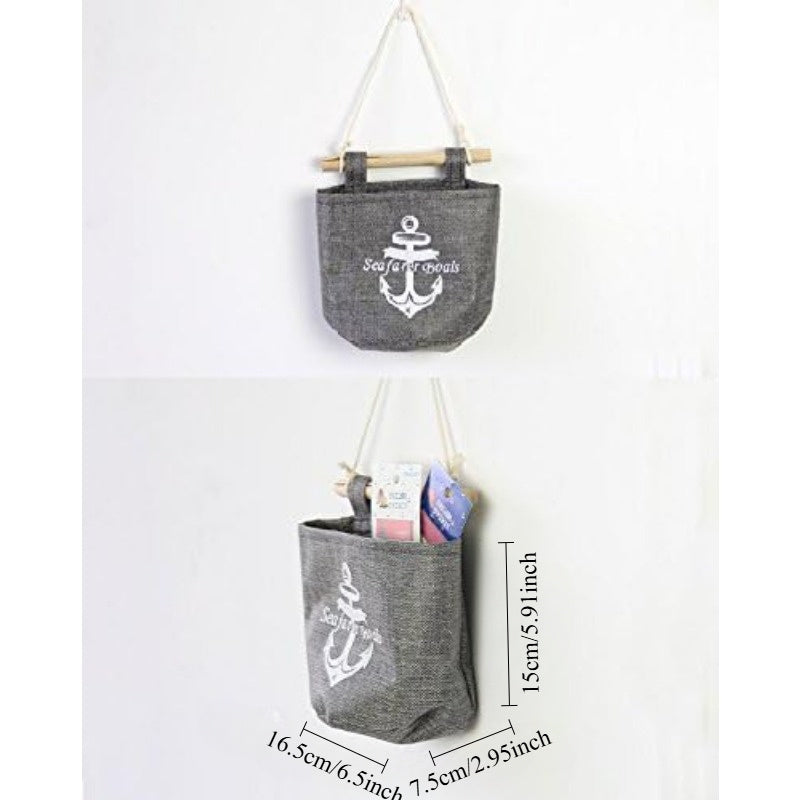 4pcs Marine-themed Grey Hanging Storage Bag with Wooden Sticks - Durable Fabric Wall and Door Organizer for Kitchen Utensils, Towels, Etc. - Especially Anchor, Compass, and Navigator Designs, Door Hanging Storage | Marine-themed Decor