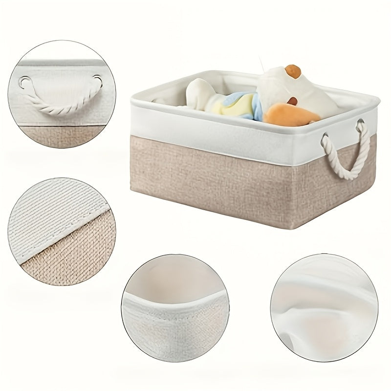 4pcs Large Capacity Foldable Open-Top Storage Box Fabric with Handle White Beige Stylish Durable for Bedroom Underbed Clothes Storage Box Premium Mother'S Day Birthday Gift