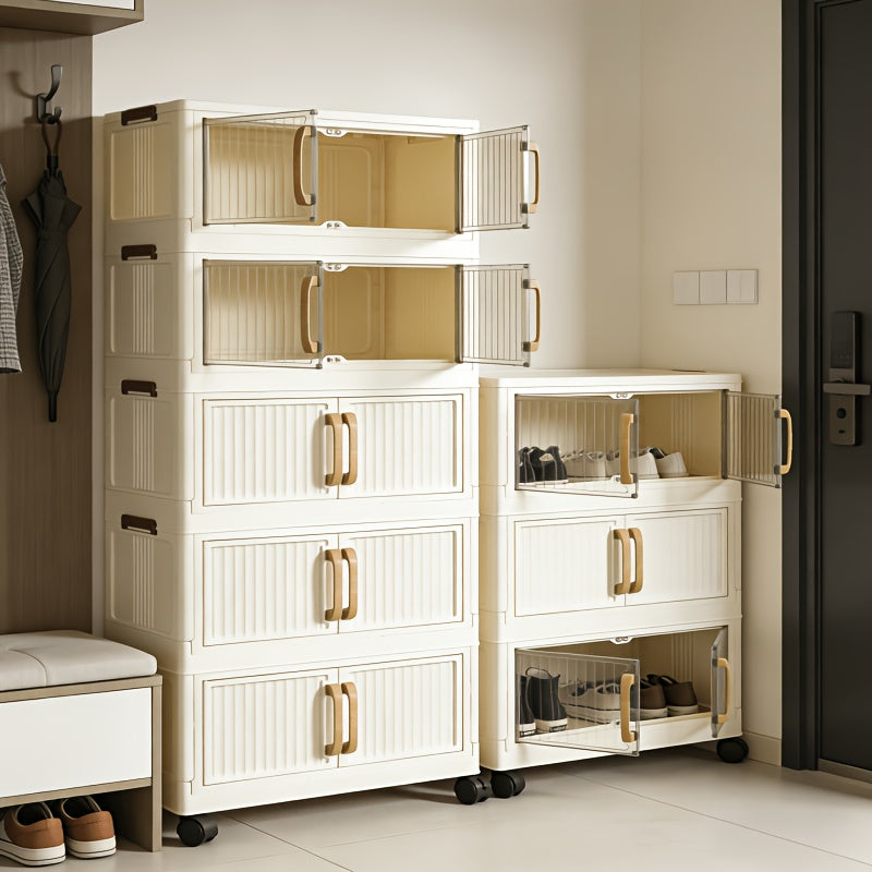 Folding Lid Storage Box Entryway Shoe Cabinet, 3\u002F5 Tiers, Large Capacity Space-Saving Hallway Bedroom Storage Cabinet