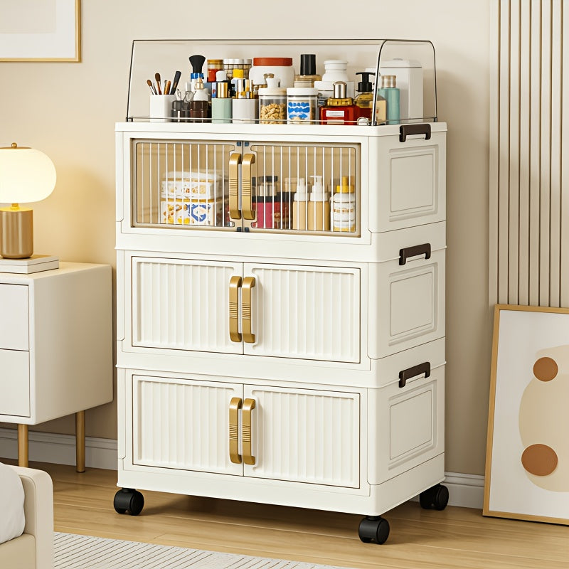 Folding Lid Storage Box Entryway Shoe Cabinet, 3\u002F5 Tiers, Large Capacity Space-Saving Hallway Bedroom Storage Cabinet